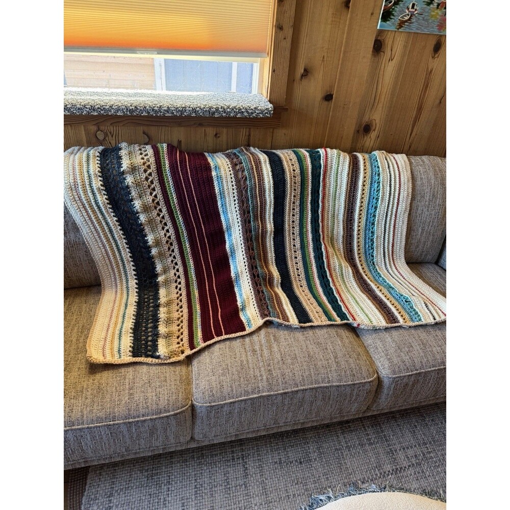 Granny Cottage Afghan crochet knit Blanket Throw Vibrant 40” X 50” Handmade